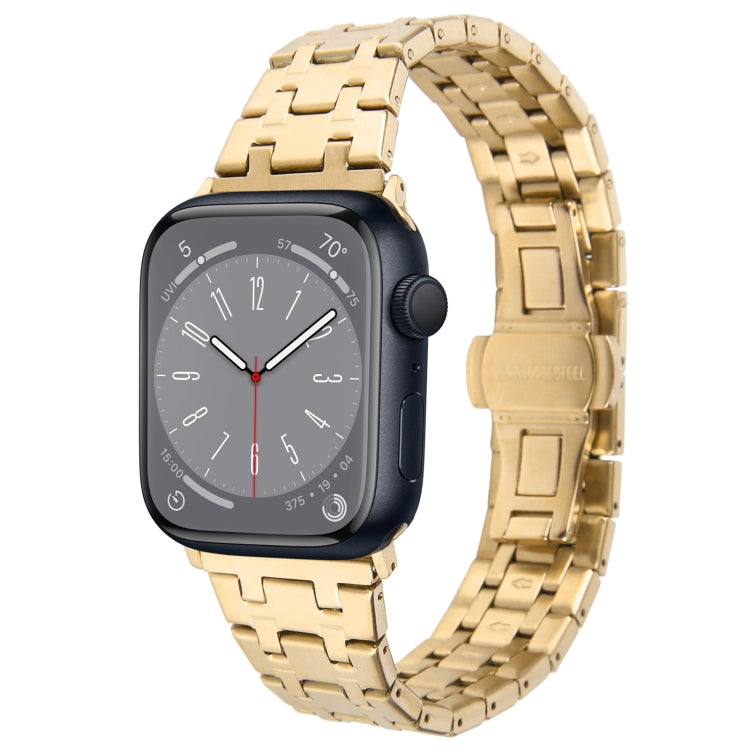 For Apple Watch Series 8 41mm Double T Stainless Steel Watch Band(Gold) - Watch Bands by PMC TechLife | Online Shopping South Africa | PMC TechLife