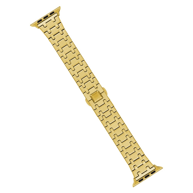 For Apple Watch Series 8 41mm Double T Stainless Steel Watch Band(Gold)