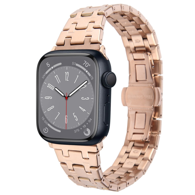 For Apple Watch Series 8 41mm Double T Stainless Steel Watch Band(Rose Gold) - Watch Bands by PMC TechLife | Online Shopping South Africa | PMC TechLife