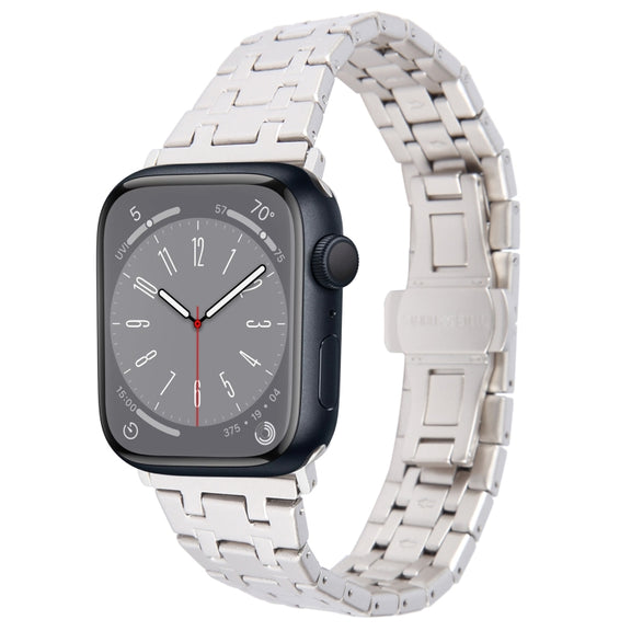 For Apple Watch Series 8 45mm Double T Stainless Steel Watch Band(Starlight)