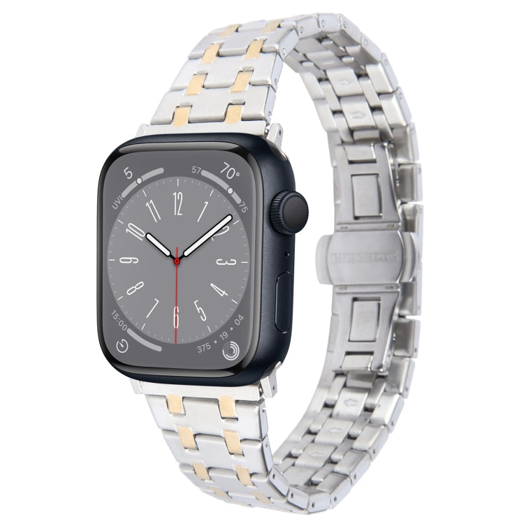 For Apple Watch Series 8 45mm Double T Stainless Steel Watch Band(Silver Gold) - Watch Bands by PMC TechLife | Online Shopping South Africa | PMC TechLife