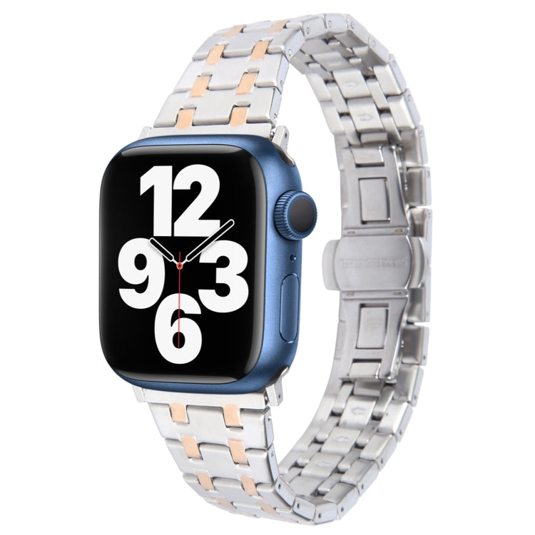 For Apple Watch Series 7 41mm Double T Stainless Steel Watch Band(Silver Rose Gold) - Watch Bands by PMC TechLife | Online Shopping South Africa | PMC TechLife