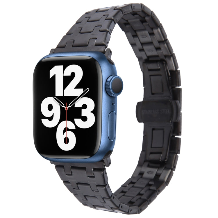 For Apple Watch Series 7 45mm Double T Stainless Steel Watch Band(Black) - Watch Bands by PMC TechLife | Online Shopping South Africa | PMC TechLife | Buy Now Pay Later Mobicred