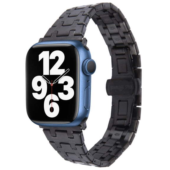 For Apple Watch Series 7 45mm Double T Stainless Steel Watch Band(Black)