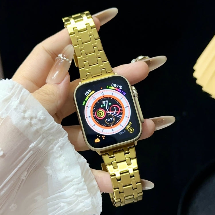 For Apple Watch Series 7 45mm Double T Stainless Steel Watch Band(Gold)
