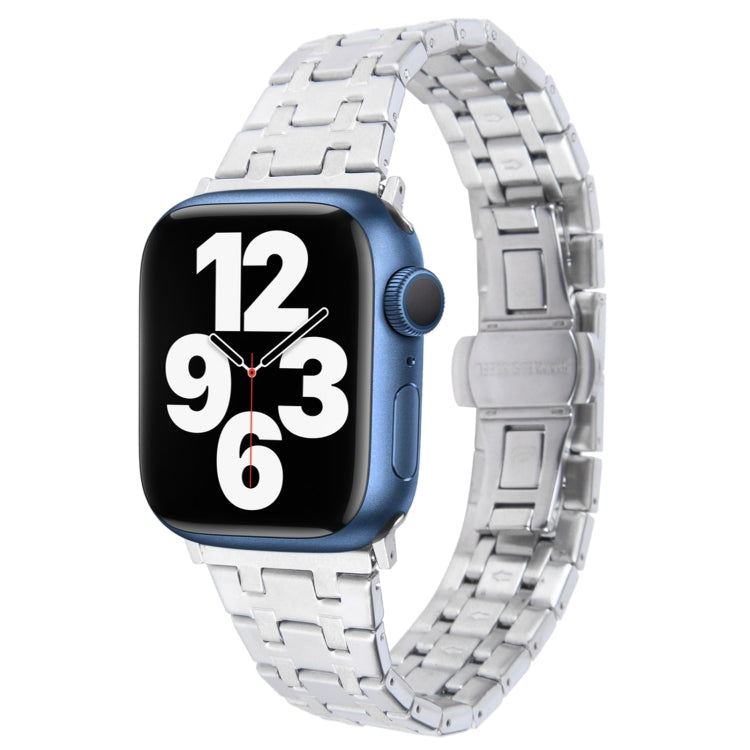 For Apple Watch Series 7 45mm Double T Stainless Steel Watch Band(Silver) - Watch Bands by PMC TechLife | Online Shopping South Africa | PMC TechLife
