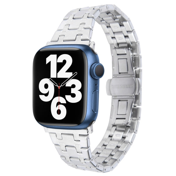 For Apple Watch Series 7 45mm Double T Stainless Steel Watch Band(Silver)