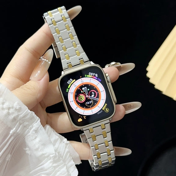 For Apple Watch SE 40mm Double T Stainless Steel Watch Band(Silver Gold)