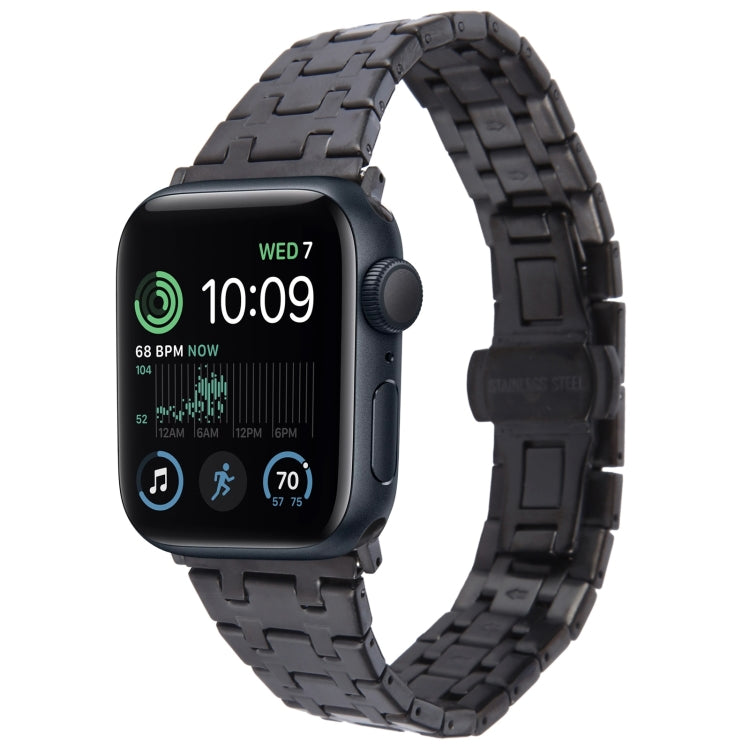For Apple Watch SE 44mm Double T Stainless Steel Watch Band(Black) - Watch Bands by PMC TechLife | Online Shopping South Africa | PMC TechLife