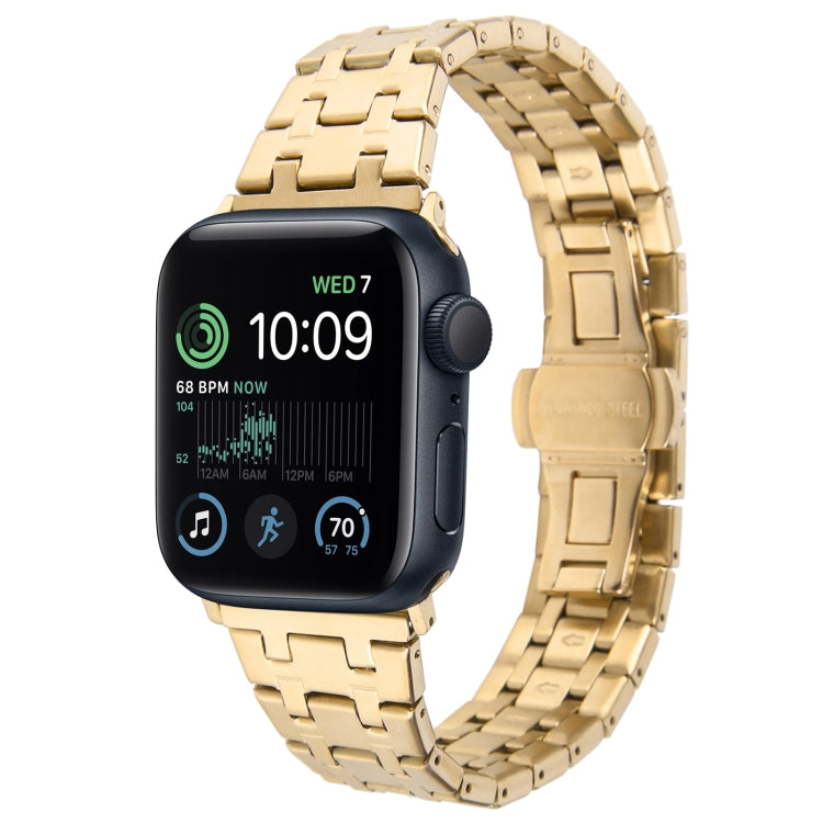 For Apple Watch SE 44mm Double T Stainless Steel Watch Band(Gold) - Watch Bands by PMC TechLife | Online Shopping South Africa | PMC TechLife