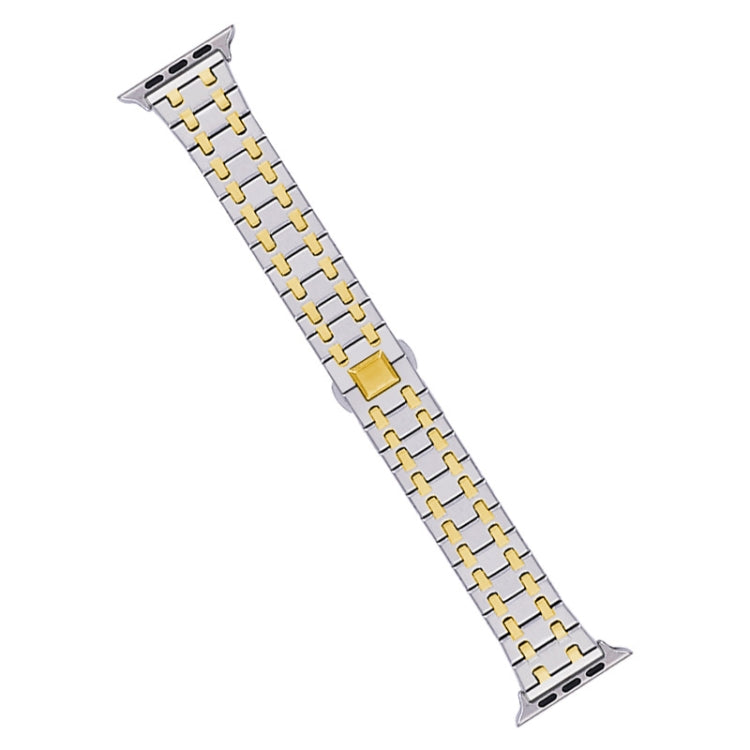 For Apple Watch SE 44mm Double T Stainless Steel Watch Band(Silver Gold)