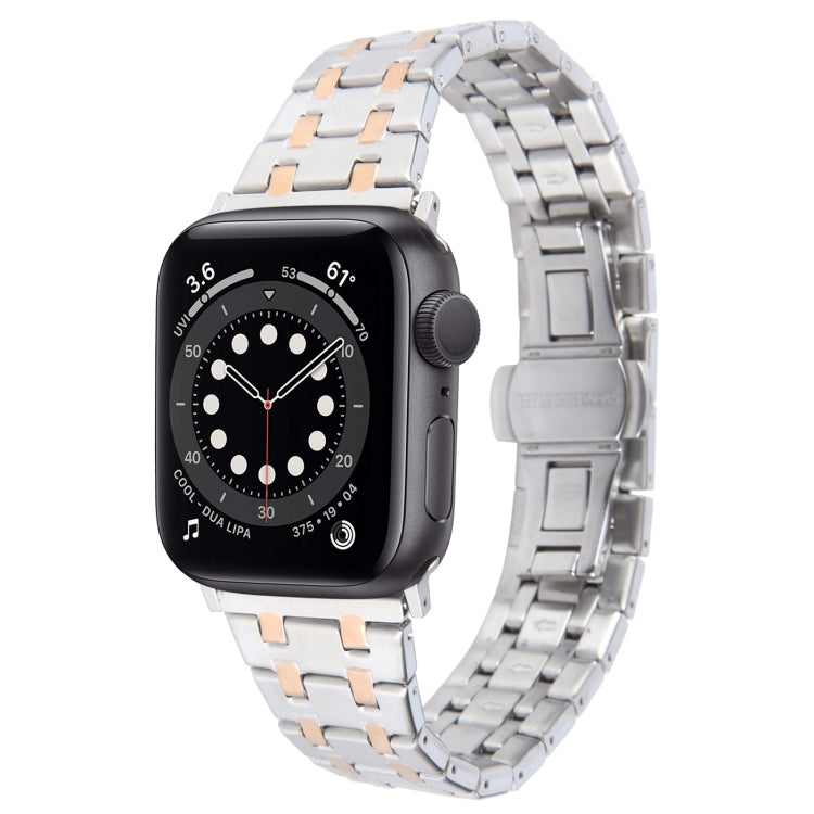 For Apple Watch Series 6 40mm Double T Stainless Steel Watch Band(Silver Rose Gold) - Watch Bands by PMC TechLife | Online Shopping South Africa | PMC TechLife
