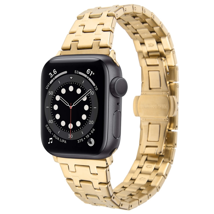 For Apple Watch Series 6 44mm Double T Stainless Steel Watch Band(Gold) - Watch Bands by PMC TechLife | Online Shopping South Africa | PMC TechLife