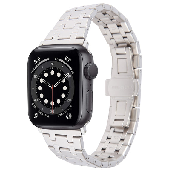 For Apple Watch Series 6 44mm Double T Stainless Steel Watch Band(Starlight)