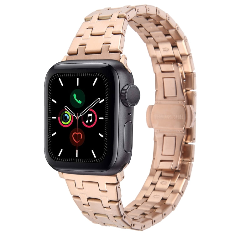 For Apple Watch Series 5 44mm Double T Stainless Steel Watch Band(Rose Gold) - Watch Bands by PMC TechLife | Online Shopping South Africa | PMC TechLife