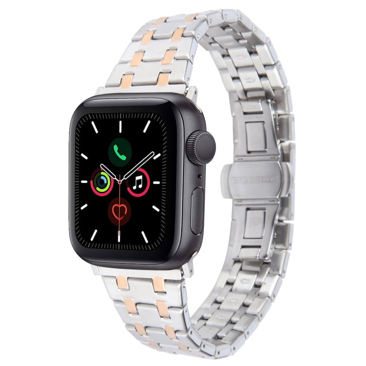 For Apple Watch Series 5 44mm Double T Stainless Steel Watch Band(Silver Rose Gold) - Watch Bands by PMC TechLife | Online Shopping South Africa | PMC TechLife
