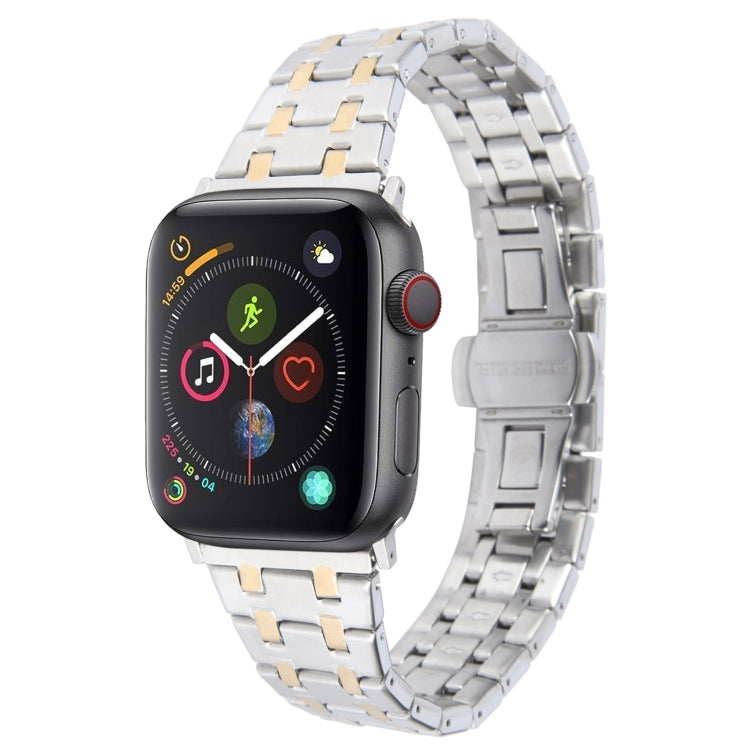 For Apple Watch Series 4 40mm Double T Stainless Steel Watch Band(Silver Gold) - Watch Bands by PMC TechLife | Online Shopping South Africa | PMC TechLife