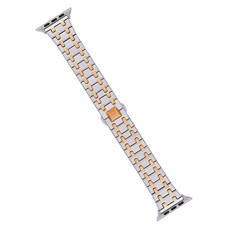 For Apple Watch 42mm Double T Stainless Steel Watch Band(Silver Rose Gold)