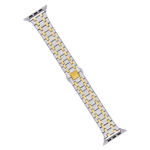 For Apple Watch 38mm Double T Stainless Steel Watch Band(Silver Gold)