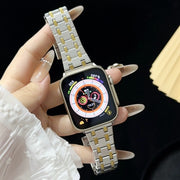 For Apple Watch 38mm Double T Stainless Steel Watch Band(Silver Gold)