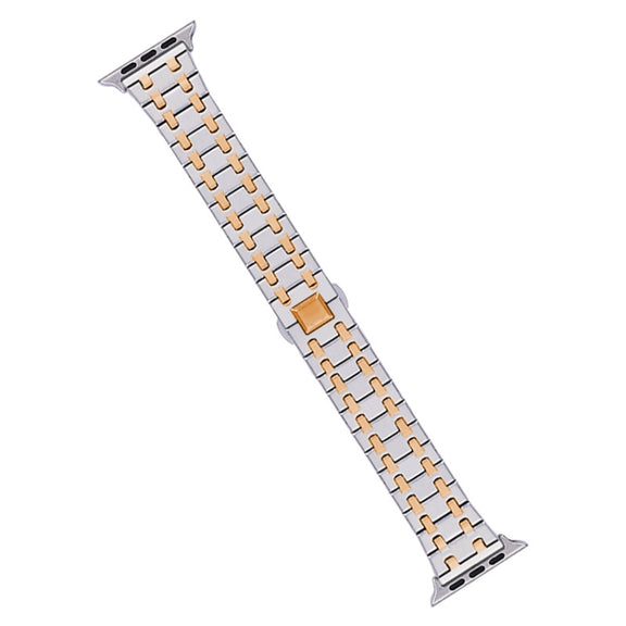 For Apple Watch 38mm Double T Stainless Steel Watch Band(Silver Rose Gold)