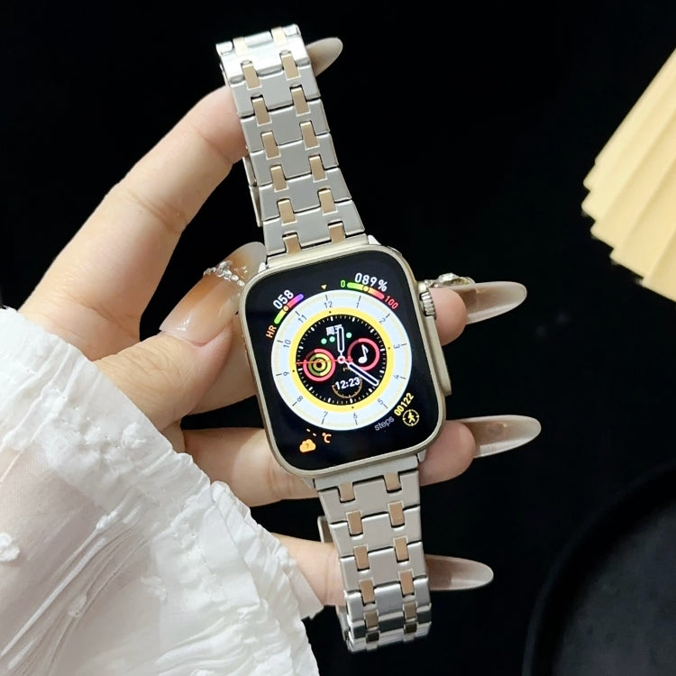 For Apple Watch 38mm Double T Stainless Steel Watch Band(Silver Rose Gold)