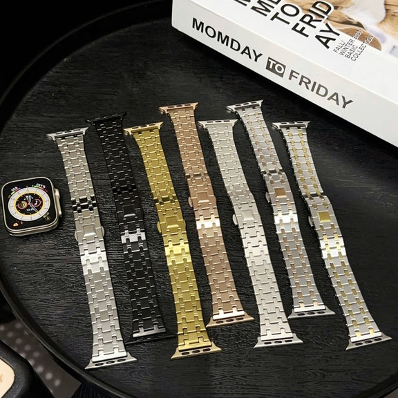 For Apple Watch Series 9 45mm Double T Stainless Steel Watch Band(Silver)