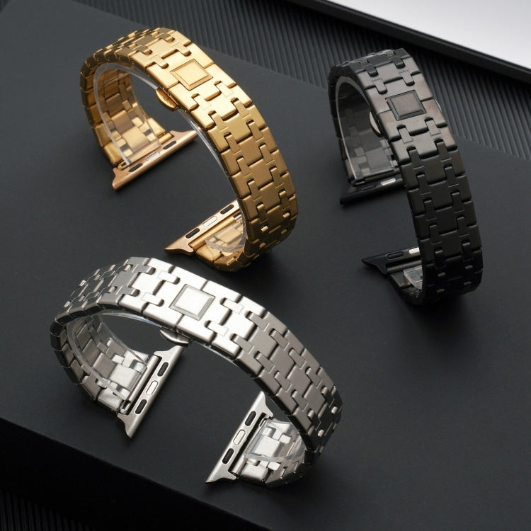 For Apple Watch 42mm Double T Stainless Steel Watch Band(Rose Gold)