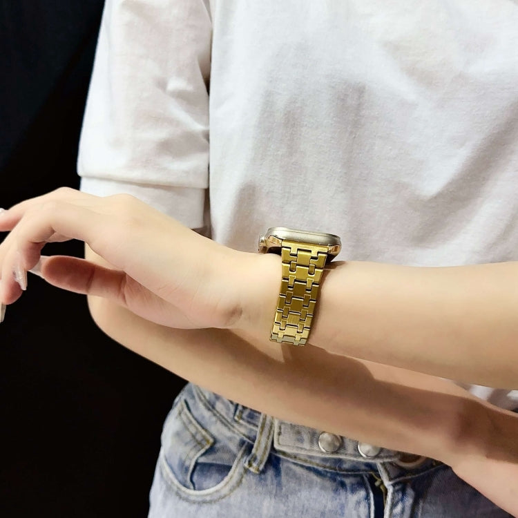 For Apple Watch SE 2023 40mm Double T Stainless Steel Watch Band(Silver Gold) - Watch Bands by PMC TechLife | Online Shopping South Africa | PMC TechLife