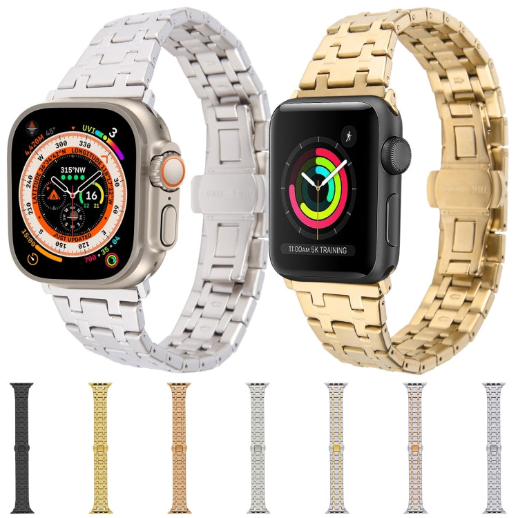 For Apple Watch SE 44mm Double T Stainless Steel Watch Band(Silver)