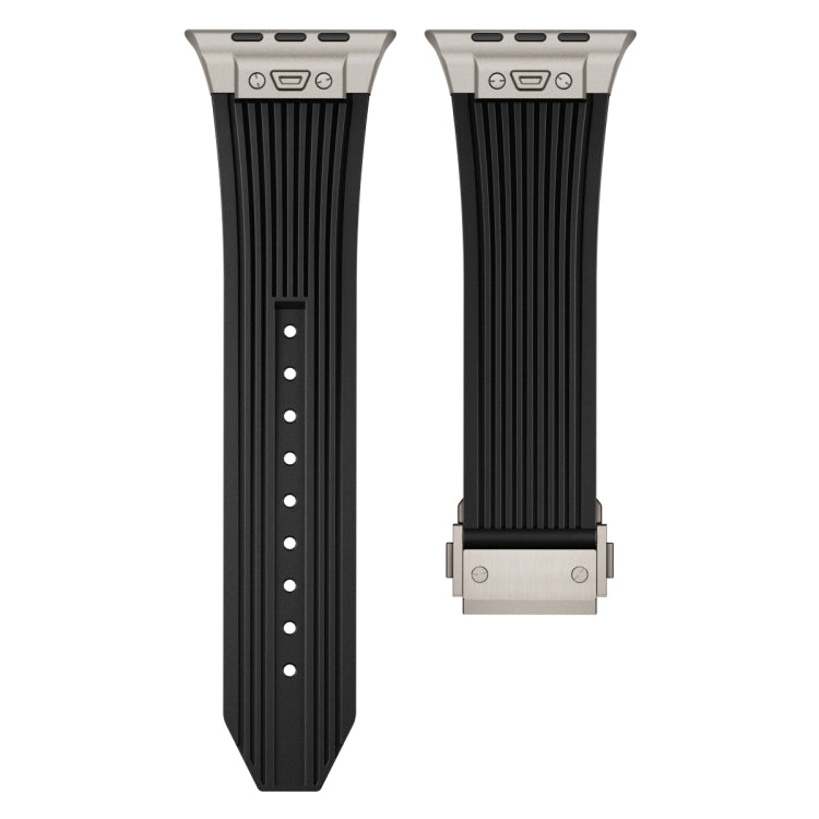 For Apple Watch Series 9 45mm Vertical Texture Titanium Buckle Elastic Silicone Watch Band(Black) - Watch Bands by PMC TechLife | Online Shopping South Africa | PMC TechLife | Buy Now Pay Later Mobicred