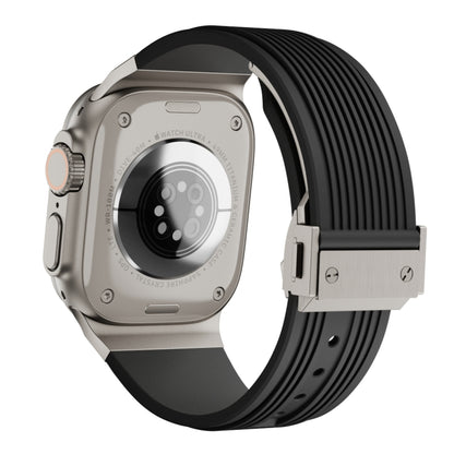 For Apple Watch Ultra 49mm Vertical Texture Titanium Buckle Elastic Silicone Watch Band(Black) - Watch Bands by PMC Jewellery | Online Shopping South Africa | PMC Jewellery | Buy Now Pay Later Mobicred