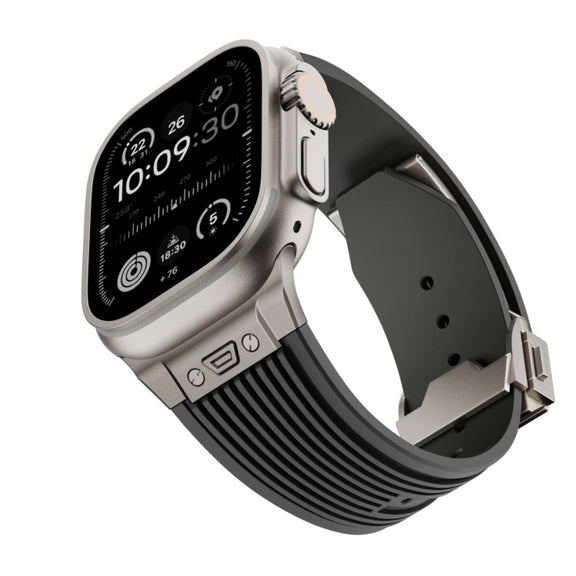 For Apple Watch Ultra 49mm Vertical Texture Titanium Buckle Elastic Silicone Watch Band(Black)