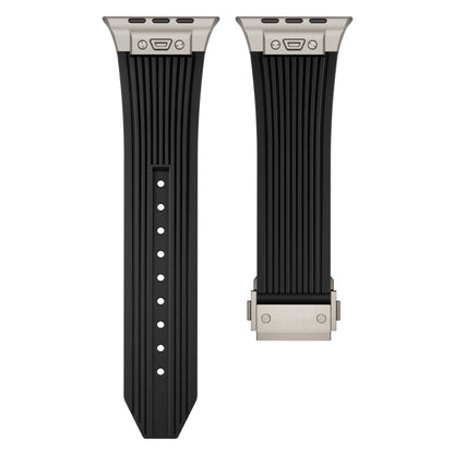For Apple Watch Ultra 49mm Vertical Texture Titanium Buckle Elastic Silicone Watch Band(Black) - Watch Bands by PMC Jewellery | Online Shopping South Africa | PMC Jewellery | Buy Now Pay Later Mobicred