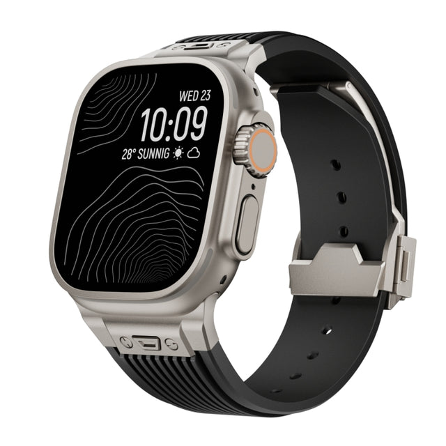 For Apple Watch Ultra 49mm Vertical Texture Titanium Buckle Elastic Silicone Watch Band(Black)