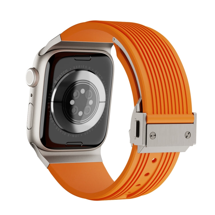 For Apple Watch SE 44mm Vertical Texture Titanium Buckle Elastic Silicone Watch Band(Orange) - Watch Bands by PMC TechLife | Online Shopping South Africa | PMC TechLife | Buy Now Pay Later Mobicred