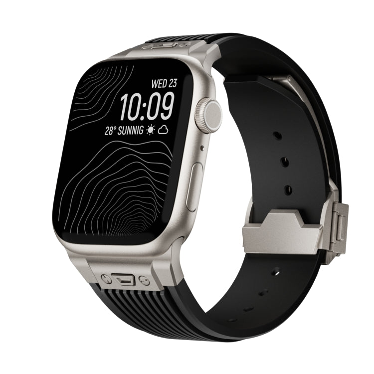For Apple Watch Series 6 44mm Vertical Texture Titanium Buckle Elastic Silicone Watch Band(Black) - free shipping - PMC TechLife - Order now!