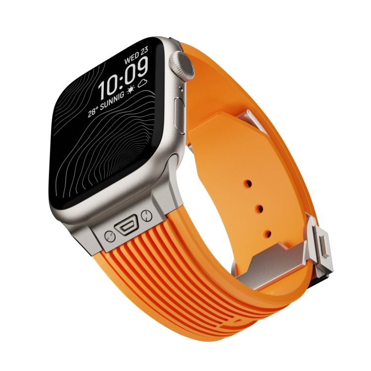 For Apple Watch Series 3 42mm Vertical Texture Titanium Buckle Elastic Silicone Watch Band(Orange) - Watch Bands by PMC TechLife | Online Shopping South Africa | PMC TechLife | Buy Now Pay Later Mobicred