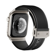 For Apple Watch Series 10 46mm Vertical Texture Titanium Buckle Elastic Silicone Watch Band(Black)