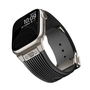 For Apple Watch Series 10 46mm Vertical Texture Titanium Buckle Elastic Silicone Watch Band(Black)