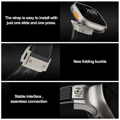 For Apple Watch Ultra 49mm Vertical Texture Titanium Buckle Elastic Silicone Watch Band(Black) - Watch Bands by PMC Jewellery | Online Shopping South Africa | PMC Jewellery | Buy Now Pay Later Mobicred