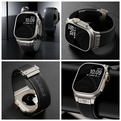 For Apple Watch Ultra 49mm Vertical Texture Titanium Buckle Elastic Silicone Watch Band(Black) - Watch Bands by PMC Jewellery | Online Shopping South Africa | PMC Jewellery | Buy Now Pay Later Mobicred