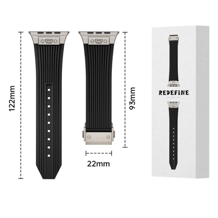 For Apple Watch Series 10 46mm Vertical Texture Titanium Buckle Elastic Silicone Watch Band(Black)