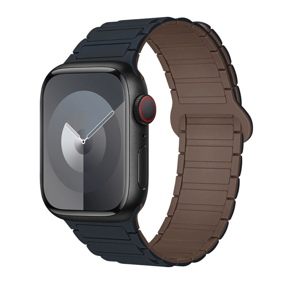 For Apple Watch SE 2023 44mm I-Shaped Magnetic Silicone Watch Band(Midnight Chocolate)