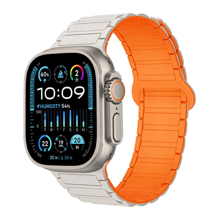 For Apple Watch Ultra 2 49mm I-Shaped Magnetic Silicone Watch Band(White Orange) - Watch Bands by PMC TechLife | Online Shopping South Africa | PMC TechLife