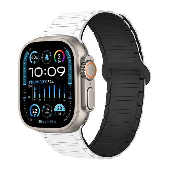 For Apple Watch Ultra 2 49mm I-Shaped Magnetic Silicone Watch Band(White Black)