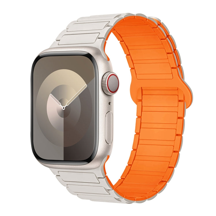 For Apple Watch Series 3 42mm I-Shaped Magnetic Silicone Watch Band(White Orange) - Watch Bands by PMC TechLife | Online Shopping South Africa | PMC TechLife