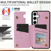 For Samsung Galaxy S25 5G Printed Double Buckle RFID Anti-theft Phone Case(Pastoral Rose)