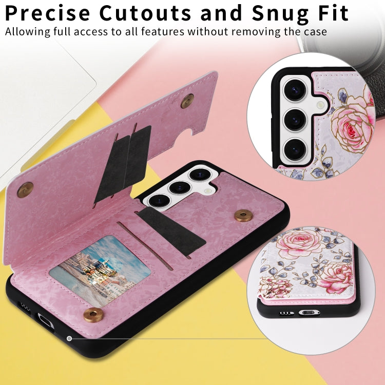 For Samsung Galaxy S25 5G Printed Double Buckle RFID Anti-theft Phone Case(Pastoral Rose)