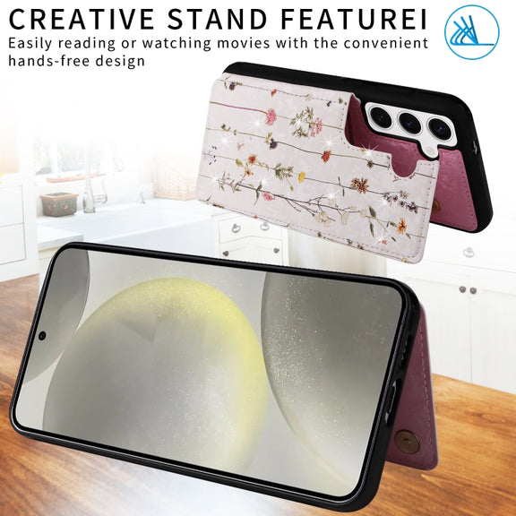 For Samsung Galaxy S25 5G Printed Double Buckle RFID Anti-theft Phone Case(Dried Flower World)